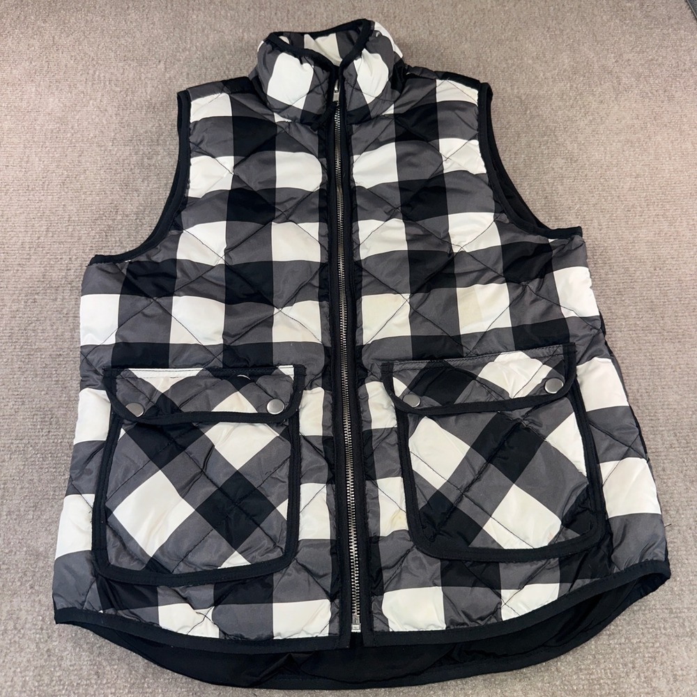 Woolrich Womens Buffalo Plaid Quilted Puffer Vest Black White Size Small